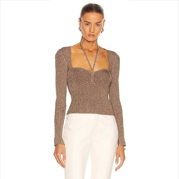 NWT Jonathan Simkhai Alexia Compact Rib Sweetheart Pullover - Picture 4 of 7